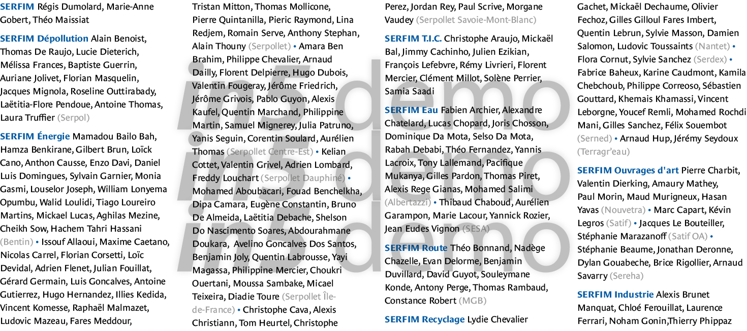 SERFIM Régis Dumolard, Marie-Anne Gobert, Théo Maissiat SERFIM Dépollution Alain Benoist, Thomas De Raujo, Lucie Diet   